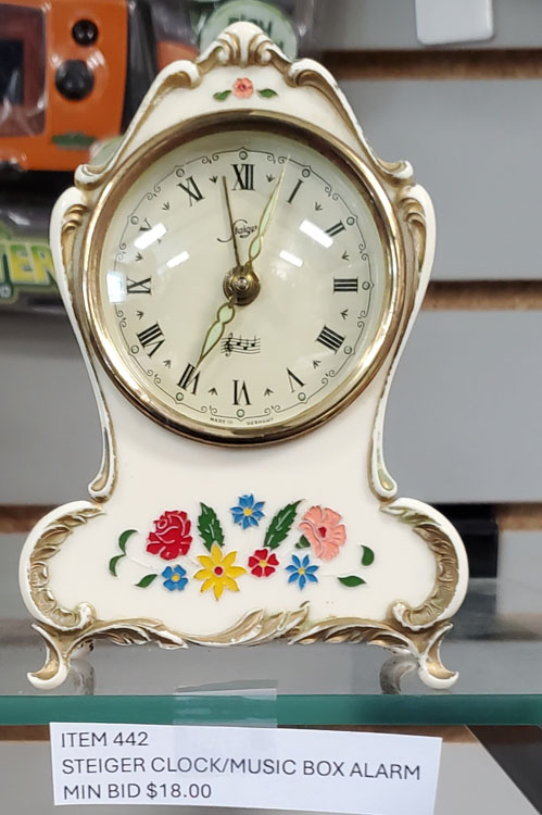 Clock, music box, alarm
